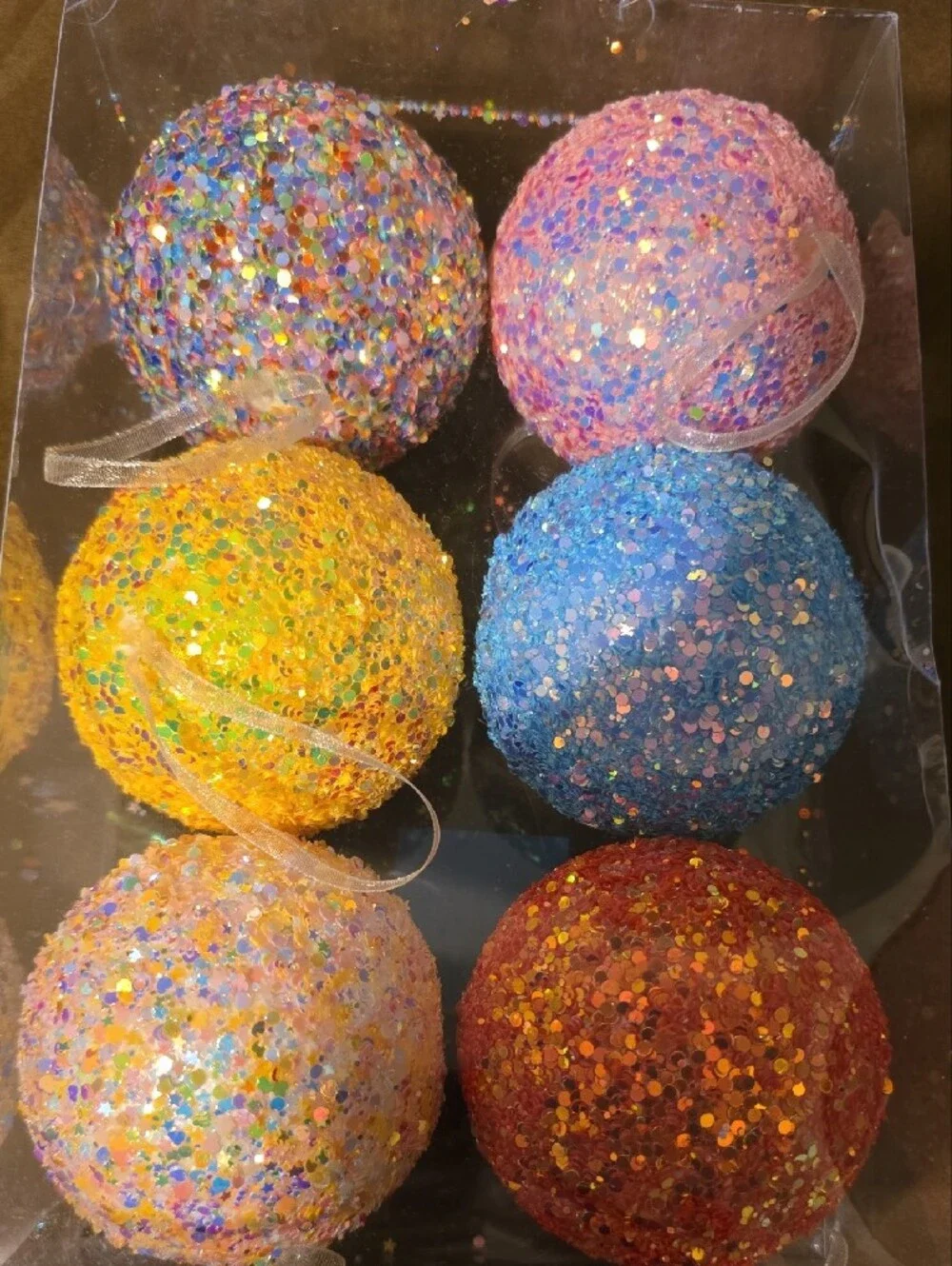 Glitter Shimmer Pastel Hanging Party Ball/ Ornaments - 6 Pieces. NEW.